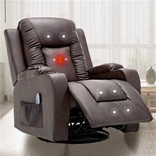 Latitude Run® Recliner Chair Massage Rocker W/ Heated Modern Ergonomic Lounge 360 Degree Swivel Single Sofa Seat Faux In Brown | Wayfair