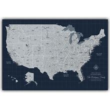 Holy Cow Canvas Personalized Navy Canvas United States Map With Push Pins, US Map With Pins To Mark Travels, Push Pin Map United States, USA Map Pin
