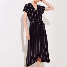Loft Dresses | Short Sleeve Pinstriped Wrap Dress | Color: Black | Size: M