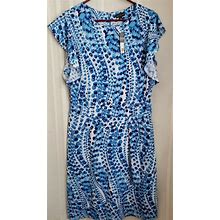 The Limited Faux Wrap Dress Size Large Blue/White Polyester/Spandex