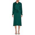 Saks Fifth Avenue Women's Satin Midi Shirt Dress - Emerald - Size L