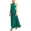 Calvin Klein Womens Green Embellished Zippered Pleated Halter Mock Neck Chiffon Sleeveless Maxi Formal Gown Dress 10