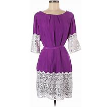 Gianni Bini Casual Dress - Party Scoop Neck 3/4 Sleeves: Purple Print Dresses - Women's Size Medium