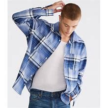 Aeropostale Mens' Long Sleeve Relaxed Washed Plaid Flannel Shirt - Navy Blue - Size XS - Cotton - Teen Fashion & Clothing - Shop Spring Styles