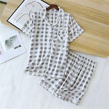 Box Pattern Short Sleeve Pyjamas Grey / M