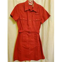 Liz Claiborne Button Up Dress Belted Red Petite Size 10 Zz
