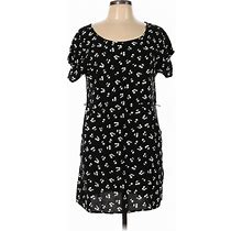 Forever 21 Casual Dress - Shift Scoop Neck Short Sleeves: Black Floral Dresses - Women's Size Large