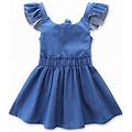 Styles I Love Baby Toddler Girls Ruffle Sleeve Backless Blue Denim Sun Dress