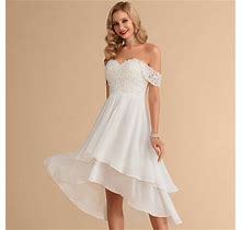 JJ's House Wedding Dress Bridal Dress Ivory Asymmetrical Off The Shoulder A-Line 2024