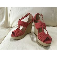 Qupid Coral Ankle Strap Sandals Wedge Heels With Buckle Open Toe Size