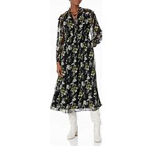 Shoshanna Women's Arya Olive Leaf Floral Print Long Sleeve Midi Dress