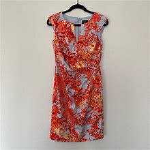 Adrianna Papell Dresses | Adrianna Papell Printed Sheather Dress Orange Floral On A Muted Blue Background | Color: Blue/Orange | Size: 2