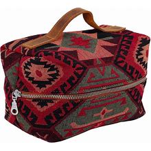 RUBICONS Cosmetic Handbag Makeup Organizer Purse Travel Toiletry Zipper Pouch For Women Red Boho Cotton Case (Red Boho)