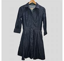 Lauren Ralph Lauren Blue Denim 3/4 Sleeve Pleated Fit & Flare Dress Size US 6