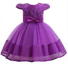 Kali_Store Little Girls Formal Dresses Baby Girl Embroidered Tutu Ball Gown Lace Dresses Purple,80