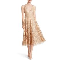 Dress The Population Blair Embellished Fit & Flare Cocktail Dress In Gold/Nude At Nordstrom, Size Small