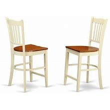 East West Furniture Grs-Whi-W Groton Counter Stools With Wood Seat, Buttermilk & Cherry