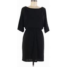 Jessica Simpson Casual Dress Boatneck 3/4 Sleeves: Black Print Dresses - Women's Size Medium