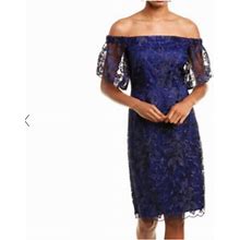 Trina Turk Dresses | Nwt Trina Turk Blue Off-The-Shoulder Embroidered Lace Sheath Dress Size 2 | Color: Blue | Size: 2