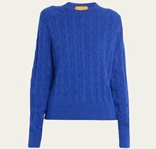 Guest In Residence Cashmere Cable-Knit Crewneck Sweater, Cobalt, Women's, Large, Sweaters Cashmere Sweaters