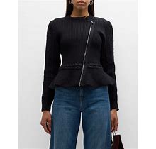 Simkhai Andi Mixed-Knit Cotton Peplum Jacket, Black, Women's, XS, Coats Jackets & Outerwear Jackets