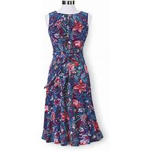 Petites Sleeveless Floral Dress In Navy Blue/Pink Size 14P Polyester By Sagefinds