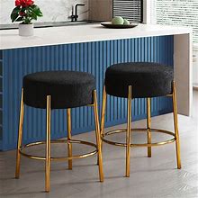 Set Of 2 Round Bar Stools,Dining Stools For Kitchen,Bar,Cafe - Black+Gold - Counter Height - 23-28 in.