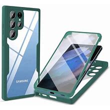 Jiahe Cover For Samsung Galaxy S22 Ultra Case,Shockproof Dual-Layer Clear TPU Acrylic Back Cover With Screen Protector,Darkgreen