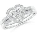 Floating Trio Diamond Heart Halo Bridal Ring Set In Platinum | H SI2 Grade 0.116 Carat Prong Set Round Diamond (2.4Mm)
