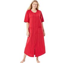 Plus Size Women's Long French Terry Zip-Front Robe By Dreams & Co. In Classic Red (Size 5X)