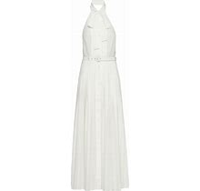 Prada Long Crepe De Chine Jacquard Dress, Women, White, Size 40