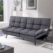 Hcore Convertible Futon Sofa Bed,Gray Fabric Memory Foam Loveseat,Small Euro Lounger Sofa For Compact Living Spaces,Apartment,Dorm,Studio,Guest Room