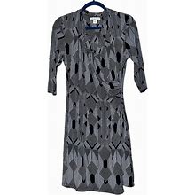 Coldwater Creek Dresses | Coldwater Creek Diamond Sketch Dress Surplice Neck Faux Wrap Size 10 | Color: Black/Gray | Size: 10
