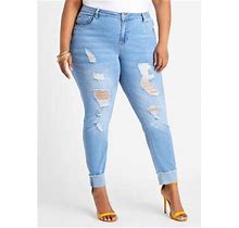 Plus Size Rolled Cuff Distressed Skinny Jean