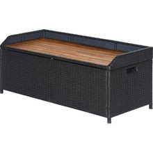 Outsunny Outdoor Storage Bench Patio Wicker Furniture With Wooden Seat, Gas Spring, Rattan Container Bin With Lip, Ideal For Storing Tools