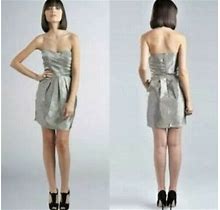 Greylin Dress Metallic Gold Origami Pleated Strapless Mini Pockets Dress Large