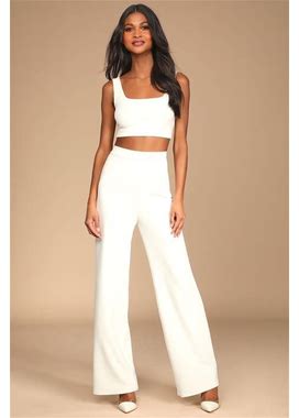 Ivory Two-Piece Wide-Leg Jumpsuit | Womens | Large (Available In M) | 100% Polyester | Lulus