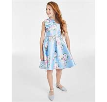 Rare Editions Big Girls Bow-Shoulder Floral Mikado Dress, Created For Macy's - Blue - Size 14