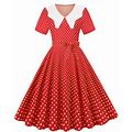 Mifelio Womens Dresses Women Party Casual Dots Print Short Sleeve 1950S Housewife Evening Party Prom Dress Womens Dresses, Dresses For Women 2024 Red