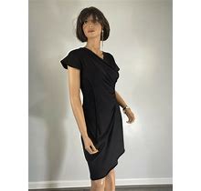 Talbots Womens Petite Black Pleated V Neck Asymmetrical Dress
