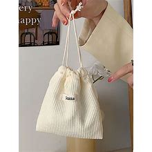 Mini Solid Color Corduroy Drawstring Pouch, Lightweight Versatile Storage Bag, Women's Cosmetic Bag,