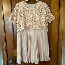 Anthropologie Dresses | Anthropologie Pink Lace And Pleated Dress Size Large Petite | Color: Pink | Size: Lp