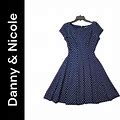 Danny & Nicole Navy Blue Dress Size 6 Women Fit N Flare Dot Short Sleeves Career