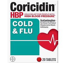 Coricidin HBP Cold & Flu Relief Tablets, High Blood Pressure, 20 Ct