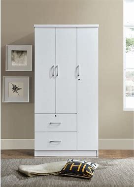 Hodedah 3-Door Armoire With 2-Drawers, 3-Shelves - White