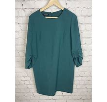 Lafayette 148 Dress Womens Large Solid Green Cinched Sleeve Lined