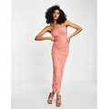 RIVER ISLAND Ruched Bandeau Bandage Maxi Dress In Pink-Purple