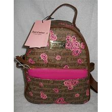 Juicy Couture Brown Pink Floral Bloom Backpack Removable Pouch Gold