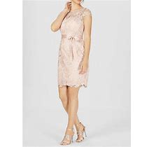 Adrianna Papell Cap Sleeve Illusion Embroidered Sheath Dress Champagne 4 S $189