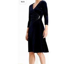 NEW Connected Apparel Navy Blue Velvet Embellished Dress Size 4/6